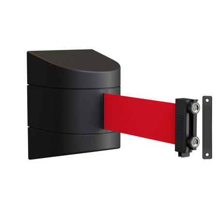 MONTOUR LINE Retractable Belt Barrier, Wall Mount, Black Magnetic 8.5 ft. Red Belt WMX140-BK-RD-M-M-85